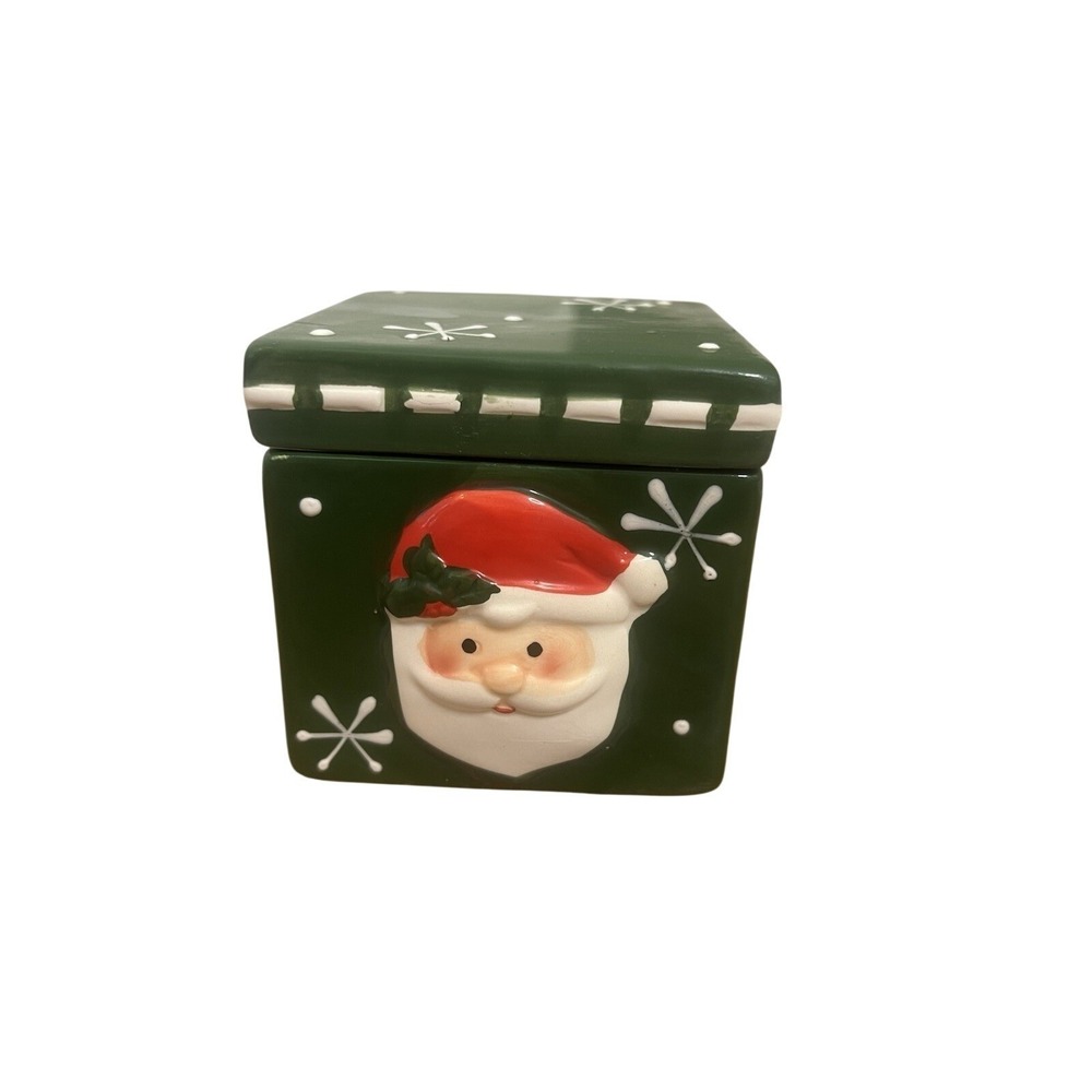 East West Distribution Santa Ceramic Lid Container Box Green Holiday Christmas